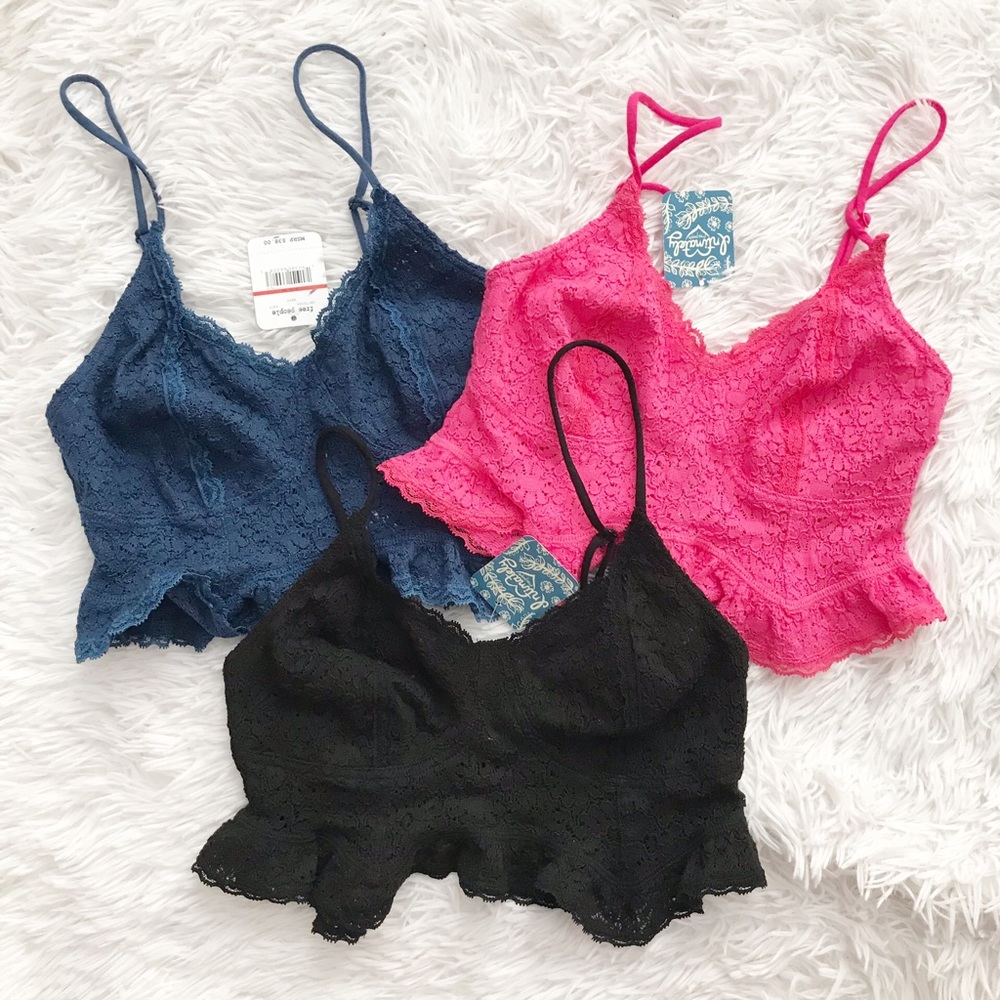Free People Fleur De Lys Lace Crop Cami 3 Pair NWT